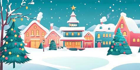 Fototapeta premium A cartoon of a town with snow