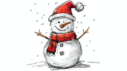 Christmas Snowman Lined Vector Illustration Handdrawn