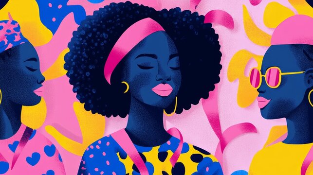 Vibrant artwork captures diverse women celebrating World Cancer Day, showcasing unity, hope, and the strength in raising awareness for cancer - Powered by Adobe