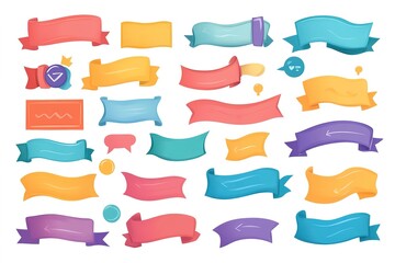 Obraz premium A large set of flat ribbons, banners, and speech bubbles in a vector illustration on a white background