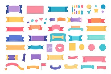 A large set of flat ribbons, banners, and speech bubbles in a vector illustration on a white background
