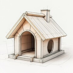 Dog and cat house sketch model design. Architecture project design. Technical drawing. Ai Generative