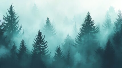 Obraz premium Misty forest-inspired abstract background with fading tree silhouettes and soft greens, 8k, high detail