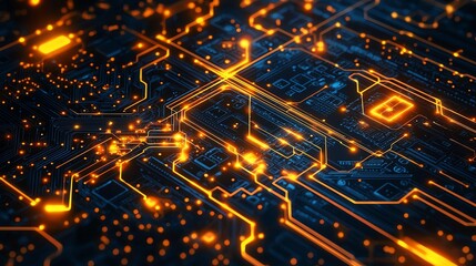 Fototapeta premium Abstract background with glowing neon circuits and digital patterns in cyberpunk colors, 8k, high detail