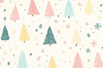 Christmas tree elements set, vector graphics, pastel colors, cute design, hand-drawn style, simple shapes, simple lines, clip art set