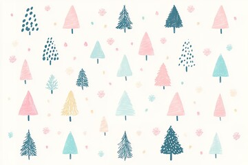 Christmas tree elements set, vector graphics, pastel colors, cute design, hand-drawn style, simple shapes, simple lines, clip art set