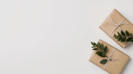 Modern 'Boxing Day Sale' design with minimalist holiday decorations, a few stylishly wrapped gifts, and space for text overlay on a clean white background.