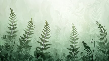 Fototapeta premium Botanical abstract background with layered fern silhouettes in earthy green tones, 8k, high detail