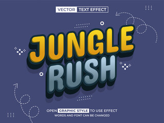 jungle rush editable text, font effect, 3d text for title