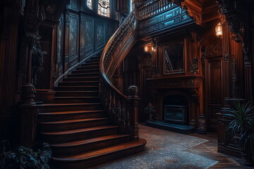 Naklejka premium A dark and eerie Victorian mansion interior