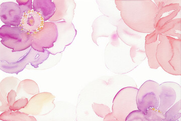 A watercolor painting of a floral pattern with pink, purple, and yellow flowers