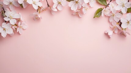 Floral Pink Background with Hand-Drawn Borders, elegant flower design framing a blank space, ideal for header titles, minimalist and clean aesthetic for web banners.