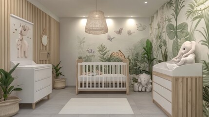 Modern Nursery Room Decor with Jungle Theme