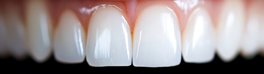 Fototapeta premium Ceramic Veneers Showcase, closeup view of full arch ceramic veneers, highlighting the intricate details and craftsmanship in a clean, minimalistic environment