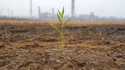 Withered brown grass growing in toxic contaminated soil near an industrial chemical spill depicting the devastating environmental impact and destruction caused by pollution and neglect