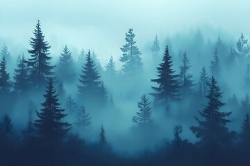 Fototapeta premium vector background of forest, jungle with waterfall for nature cover for banner, poster illustration, nature, vector, background, hill, sky, mountain, tree, environment, horizon, summer, blue, forest