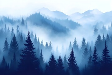 Fototapeta premium vector background of forest, jungle with waterfall for nature cover for banner, poster illustration, nature, vector, background, hill, sky, mountain, tree, environment, horizon, summer, blue, forest