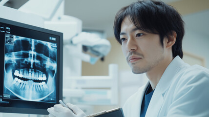 最新技術を駆使する日本人歯科医の診断風景