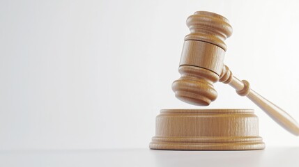 A close-up of a wooden gavel resting on its podium against a clean white background, symbolizing authority and justice.