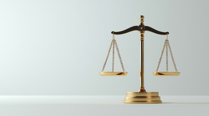 Minimalist composition of a legal scale on a white background, with one side slightly tilted, symbolizing the delicate balance of justice.
