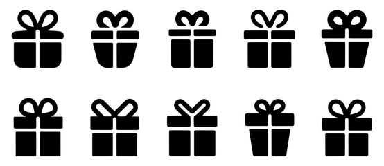 Set of gift box silhouettes. isolated vector on white background.