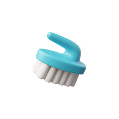 Plastic blue brush with a handle and bristles. 3d icon.