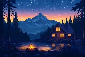 vector background of forest, jungle with waterfall for nature cover for banner, poster  illustration, nature, vector, background, hill, sky, mountain, tree, environment, horizon, summer, blue, forest