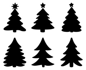 Set of Christmas tree silhouettes. isolated vector on white background.