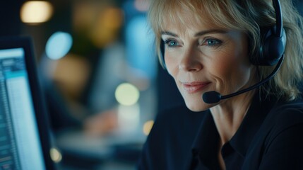 Woman Wearing Headphones at Work