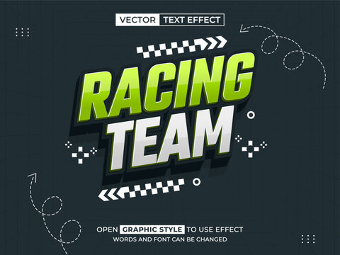racing team editable text, font effect, 3d text for title