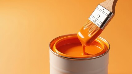 The brush was dipped into orange paint in a jar