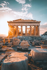The Parthenon Illuminated by Golden Sunset Rays