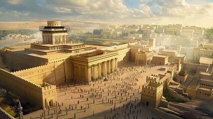 This illustration portrays the Beit HaMikdash, built by King Solomon, standing in the heart of Jerusalem.