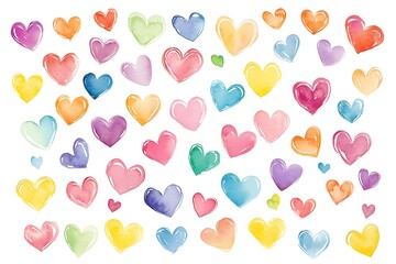 Watercolor rainbow hearts seamless pattern forming a romantic background