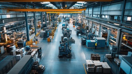 Industrial Factory Interior with Machinery and Workstations