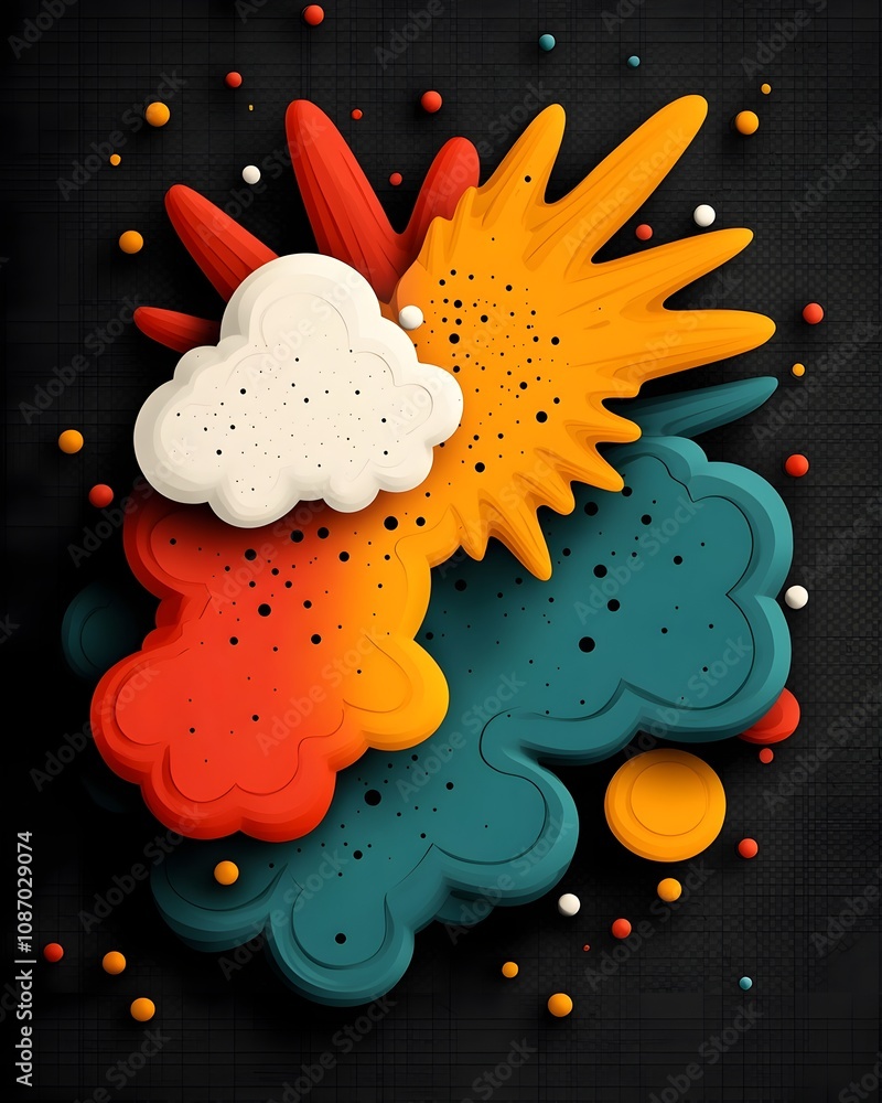 Poster vibrant kaleidoscopic explosion of colorful abstract shapes and patterns with psychedelic symmetry f
