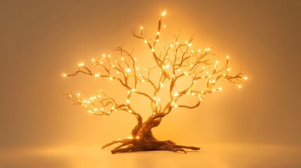 tree with xmas lights against white minimalistic background