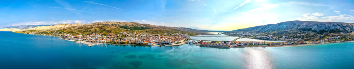 Fototapeta premium Croatia, panorama of city of Pag, on the island Pag at sunny autumn day. Concept travel in Croatia