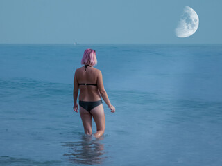 Seaside vacations, Scenic Portrait on the coast. Waves, clouds, seascape. View of the sea and the horison. Time spent on the beach or coast can leave you feeling exhilarated, relaxed and refreshed. 
