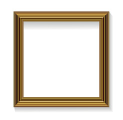 EClassic Thin Square Golden Picture Frame with Shadow Isolated on White Background