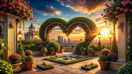 Obraz premium Romantic Architectural Photography Featuring Heart-Shaped Elements and Elegant Structures for Valentine's Day Inspiration