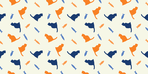 Seamless pattern with silhouettes of a cat and a fish. Vector graphics. The concept of animal protection