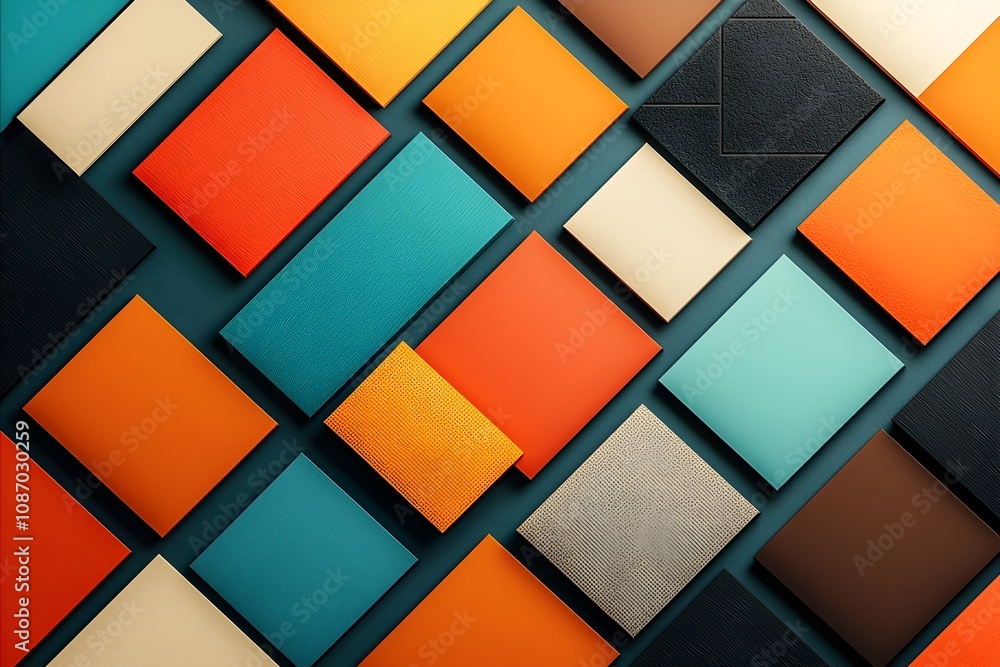 Aufkleber vibrant abstract geometric background with bold color blocks isometric panels retro pixel art glitch