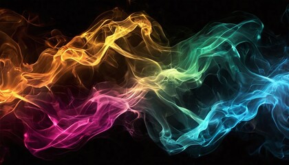 Fototapeta premium Colored smoke creating an abstract pattern on a black background.