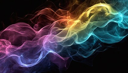 Fototapeta premium Colored smoke creating an abstract pattern on a black background.