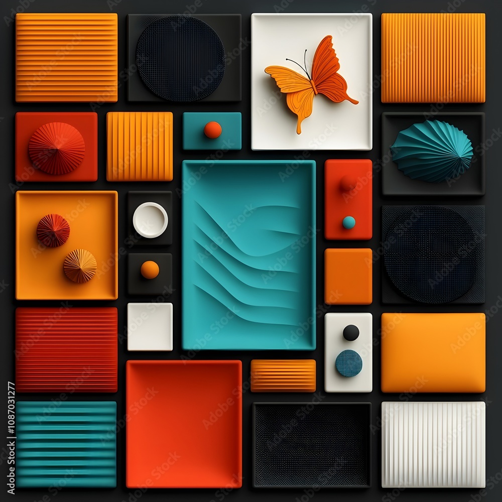 Aufkleber vibrant abstract geometric composition with bold color blocking clean lines and design influence col