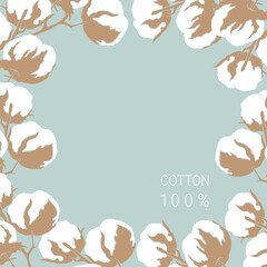 Fototapeta premium Cotton frame template, backdrop for insert, inscription, packaging design. Vector illustration