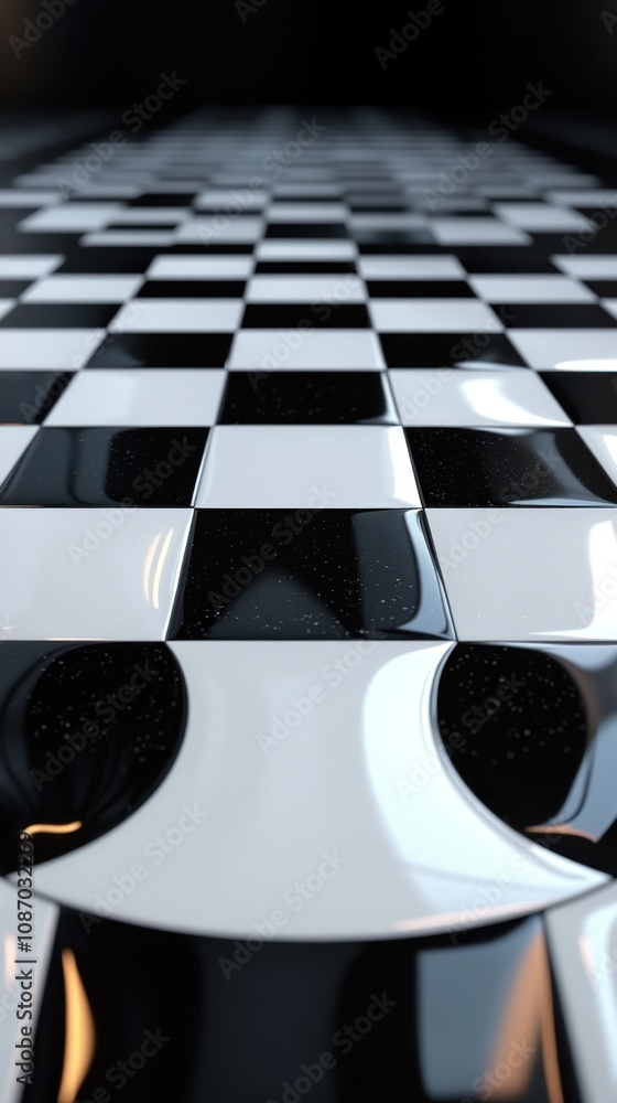 Poster a close-up view of a checkered pattern with circular cutouts.