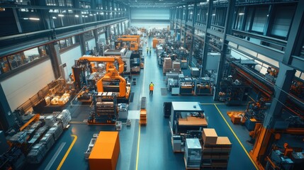 Fototapeta premium Industrial Factory with Automated Machinery and Workers
