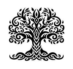 Celtic tree of life decorative silhouette. Isolated on white symmetric vector illustration. 